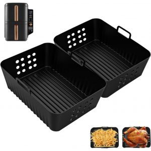2 pi&egrave;ces Moule Silicone Air Fryer pour Ninja Foodi Dual Zone AF400EU 9.5L, Accessoires Air Fryer pour Ninja Double Stack XL SL400EU, parfaits comme Plat Air Fryer pour une cuisson polyvalente - Neuf