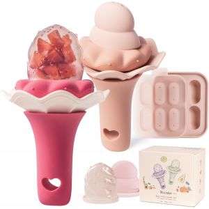 Lot De 2 Sucettes À Fruits En Silicone Pour Bébé Avec Plateau De Congélation,Adaptées Aux Bébés De 4 Mois Et Plus,Deux Tailles De Sachets,Poignée Hochet Amusante,Sans Bpa.[H64] - Neuf