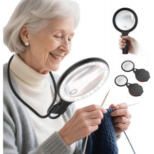JEXNOVASHOP-Loupe de cou lumineuse pour le travail rapproch&eacute;, 5 x 138 mm pour lire des livres, avec 2 petites loupes avec &eacute;tui de protection, id&eacute;al pour r&eacute;parer - Neuf