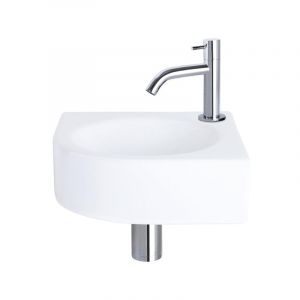 Differnz Cleo Kit Lave-mains - 30x30x10cm - Quart De Rond - 1 Trou De Robinet - Robinet Chrom&eacute; Courb&eacute; - C&eacute;ramique Blanche - Neuf