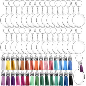 Mevronisshop-120 Pi&egrave;ces Acrylique Transparent Ronde Disques Porte-Cl&eacute;s Kit Avec Cercle Disques, Cha&icirc;ne, Anneaux Ouverts, Glands En Cuir Pour Diy Porte-Cl&eacute;s Bijoux Accessoires - Neuf