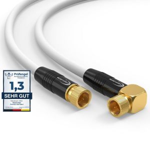 Câble d'antenne satellite numérique HDTV 7,5 m-135 dB-2 fiches F et 1 câble coaxial coudé à 90°-Classe A+ Ultra HD 4K 3D UHD-Routeur-Modem-Blanc - Neuf