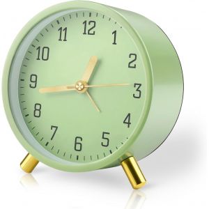 Kal-Reveil Analogique Silencieux, Rond Réveil Sans Tic-Tac Reveil Matin Avec Veilleuse Mouvement À Quartz Alarm Clock Fonctionne Avec Des Piles Pour Chambre À Coucher Bureau Enfants (Grün) - Neuf