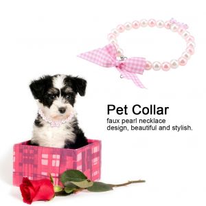 Hjlian Collier Reglable En Fausses Perles Roses Et Blanches Pour Animaux De Compagnie Avec Noud En Forme D'os (M) - Neuf