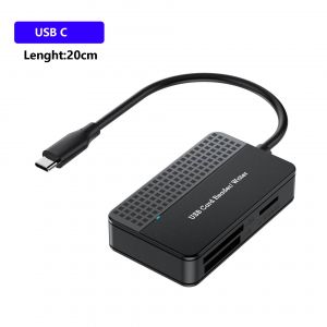 Lecteur de carte mémoire tout-en-un USB/c,lecteur de carte intelligente SD TF CF MS,adaptateur de carte Flash Compact,câble de 20cm pour Windows Mac--C - Neuf