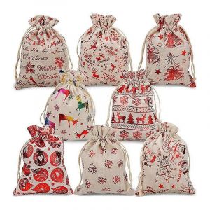 16pcs De No&euml;l Cordon De Serrage Cadeau Sacs En Toile De Jute, Une Boutique De Poche Goody Sacs-Cadeaux De La F&ecirc;te De No&euml;l Faveur S - Neuf