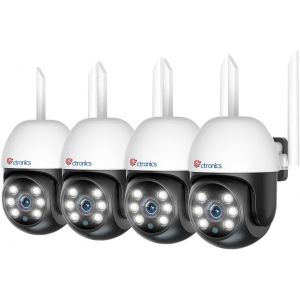 Kit Caméra Surveillance WiFi Exterieure 360° PTZ, 1080P Caméra IP WiFi avec Suivi Auto Détection Humaine 350°90° Vision Nocturne Couleur 20M Audio BidirectionnelIP66 Étanche(1 Pouce) - Neuf
