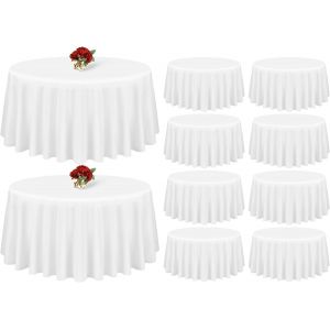 Ulteronixshop-Nappe Ronde Blanche 275cm En Tissu Polyester Lavable Pour Mariage, Banquet, Buffet, Restaurant - Lot De 10 - Neuf