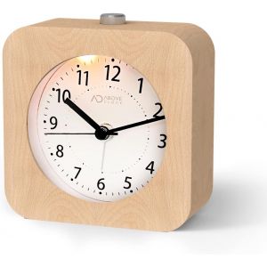 KALANKA-Réveil analogique sans tic-tac - Réveil en bois avec snooze - Fonctionnement à piles - Réveil rétro analogique - Horloge de table avec veilleuse (1 pile AA nécessaire) - Bois naturel marron - Neuf