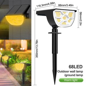 Projecteur Solaire D'extérieur À 72/68 Led,Imperméable Conforme À La Norme Ip65,3 Modes D'éclairage,Luminaire-68led Warm White-1pc-A - Neuf