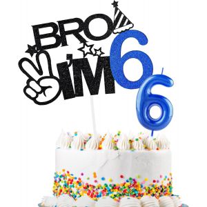 ERYI-Décoration De Gâteau « Bro I'M 6 » Et Bougie « Happy Birthday » En Forme De Chiffre 6 Pour Garçons - Fournitures De Gâteau D'Anniversaire Pour 6E Anniversaire - Neuf
