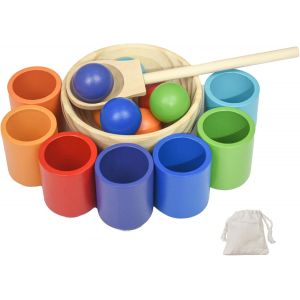 ChenQuanSarl-Montessori 1 An+ Jouet Enfant, Jouet Empilable En Bois, 7 Balles En Bois De 30 Mm Dans Des Tasses, Jouets De Tri Des Couleurs Pour Les Tout-Petits, Jouet &Eacute;ducatif Pour Pr&eacute;scolaire - Neuf