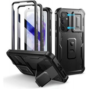 Pour Coque Samsung Galaxy A55[Double Cadre Avant Et Support] Avec Cam&eacute;ra Coulissante Int&eacute;gr&eacute;e & Protecteur D'&eacute;cran,Coque De Protection Robuste R&eacute;sistante Aux Chocs-Noir - Neuf