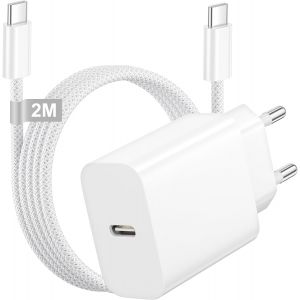 KALANKA-Chargeur iPhone 17 16 15 avec Cable USB C 2M, Chargeur USB C 25W Prise USb C Charge Rapide Adaptateur Secteur USB c chargeur Type C Charger pour iPhone 17Air 16e 17 16 15Pro Max Plus,iPad Pro - Neuf