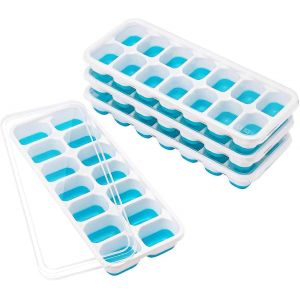 Bac À Glaçons À 14 Compartiments Paquet De 4 Bac À Glaçons En Silicone Avec Couvercle Bac À Glaçons Cool Storage,Vert (Paquet De 4) - Neuf