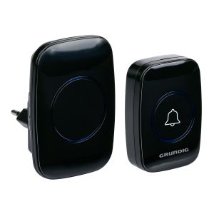 Grundig Sonnette sans fil - Carillon sans fil 300m Port&eacute;e - R&eacute;cepteur Brancheable avec LED et 60 M&eacute;lodies - Bouton Pile Incluse - Installation Facile - Noir - Neuf