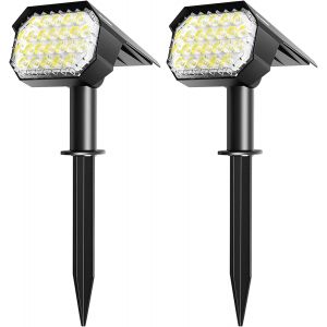 Tianyi-Ip65 Lampe Solaire Etanche Exterieur Lumi&egrave;re Puissant R&eacute;glable, Lot De 2 Led Spot Solaire Eclairage Ext&eacute;rieur De Chemin Lampe Pour Jardin All&eacute;e Garage Terrasse Cour, Projecteur Solaire Au Sol - Neuf