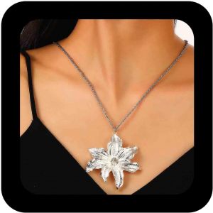 Kal-Grand Collier De Fleurs En M&eacute;tal Collier Pendentif De Fleurs Exag&eacute;r&eacute; Collier De Fleurs En Cristal En Or Collier De Fleurs De D&eacute;claration Grand Collier De Forme Florale Bijoux Pour Femmes - Neuf