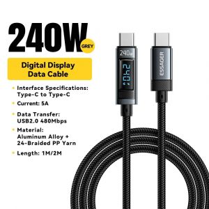 Essager 240W USB Type C vers USB C c&acirc;ble 100W PD 3.1 fil de chargeur de charge rapide pour iPhone 15 Pro max Macbook Pro Xiaomi Samsung-1m-Grey 240W Cable - Neuf