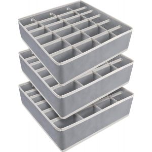 Lot de 3 Organisateur Sous Vetement,24 Cellules Organizer de Tiroir Pliable Séparateurs de Tiroirs pour Chaussettes,Culottes,Ceintures,Cravates (Gris) - Neuf