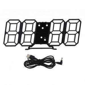 Horloge electronique 3D a LED, grand ecran, commande vocale intelligente, trois modes d'affichage, stereo, numerique, lumineuse, reveil mural, coque noire, mot vert - Neuf