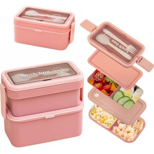 Echei Boite Repas Compartiment, Lunch Box Intégrées À 2 Couches, Bento Lunch Box Anti-Fuite Avec Couverts Pour Le Travail, L'École, Pique-Nique - Neuf