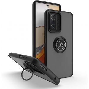 KAL-Coque Pour Xiaomi 11T Pro 5G/Xiaomi 11T 5G, Très Mince Antichoc Housse Avec Support De Bague Magnétique Voiture, Prime Pc Et Souple Tpu Élégant Givré Étui.(Noir) - Neuf