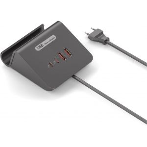 Ersan-Chargeur Usb 15 W - 4 Ports - Station De Charge Usb - Plusieurs Appareils - Bloc D'alimentation Pour Iphone, Samsung Galaxy, Lg, Huawei, Etc (Gris) - Neuf