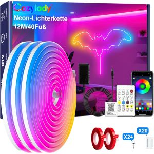 Bande Led N&eacute;on Rvb, Avec T&eacute;l&eacute;commande, Contr&ocirc;le Par Application, &Eacute;tanche Et Flexible, Bande N&eacute;on Led 24 V, Pour Chambre &Agrave; Coucher, D&eacute;coration D'int&eacute;rieur (10 M) - Neuf