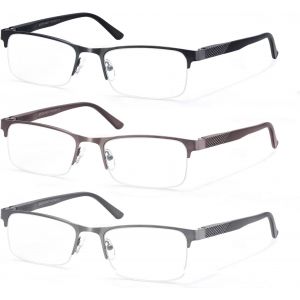 3 Paire De Lunettes De Lecture 1.0 Homme Anti Lumiere Bleue - Monture Rectangle En Metal Acier Inoxydable Lunettes De Vue Lunettes Loupe Noir-Gris-Marron - Neuf