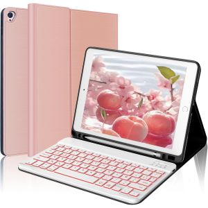 Étui Clavier Pour Ipad 10.2"" Ipad 9ème/8ème/7ème Génération - Ipad Air 3, Ipad Pro 10.5, Coque Clavier 7 Rétroéclairages Azerty Français Bluetooth Amovible Avec Fente Pour Stylo, Or Rose - Neuf