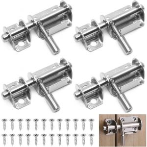 ChenQuanSarl-4 Pièces Verrous De Porte Coulissants En Acier Inoxydable 304 Loquets De Porte De Sécurité Avec Vis Verrou Avec Trou Pour Portes De Meubles En Bois, Abris De Jardin - Neuf