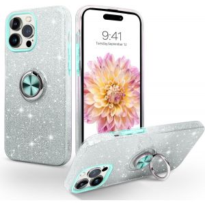 Souligo Coque Iphone 15 Avec Anneau Rotatif 360° Support De Voiture Magnétiqu, Paillettes Scintillantes Brillantes Etui Protection À Anti-Rayure Antichoc Housse Pour Iphone 15 6.1'', Argent - Neuf