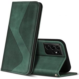 Sjzg-Coque Pour Samsung Galaxy S21 Ultra 5g, Premium &Eacute;tui Housse En Cuir De Protection Avec [Emplacements Cartes] [Magnetique], Clapet Folio Portefeuille Pour Samsung Galaxy S21 Ultra 5g (Vert) - Neuf