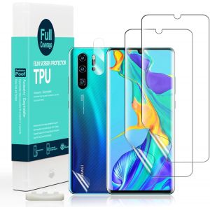 CAUC-Protection d &Eacute;cran pour Huawei P30 Pro [Paquet de 2],Protecteur D'&eacute;cran de Cam&eacute;ra,Protection arri&egrave;re Effet Fibre de Carbone,Compatible avec Lecteur d'empreintes digitales - Neuf