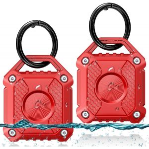 Airtag Pendant 2 Pack Airtag Keychain Airtag Waterproof Case Air Tages Pendant For Apple Dog Holder Heavy Duty Tpu Rugged Red - Neuf