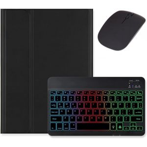 Étui Clavier Rétroéclairé Pour Ipad 10e Génération Avec Souris, Étui Clavier Rétroéclairé Amovible Pour Ipad 10, Noir + Noir - Neuf