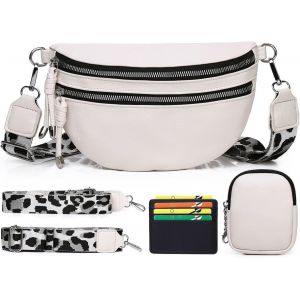 KALANKA-Sac Banane Femme Blanc Sac bandoulière Femme Petit Sac a Main Femme bandoulieres Pochette Telephone Portable avec Fente pour Carte de crédit et avec porte-monnaie amovible - Neuf