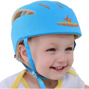 Casque De Sécurité Pour Bébé Et Enfant, Chapeau Pour Bébé, Protection De La Tête, Chapeau En Coton Pour Enfant, Casque De Sécurité Réglable, Bleu - Neuf