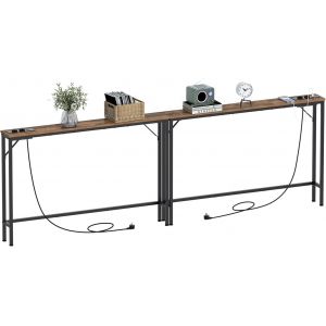 Vedecasa Lot De 2 Tables Console De 15 Cm Avec Prise Et Ports Usb, Table D'appoint Étroite, Table Basse, Pour Entrée, Salon, Couloir, Bureau, Structure En Acier Stable - Neuf