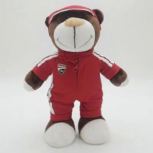 Ours en peluche drole en forme de moto avec casque, veste, vetements, poupees en peluche, oreiller doux, cadeau pour enfants et garcons - Neuf