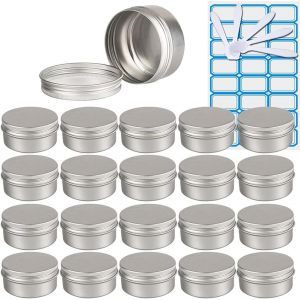 30 Pièces 80ml Pots en Aluminium Vide Rond Argent Petit Cosmétiques Pot Conteneurs for Fait Main Bougies Crème Baume Voyage,5X Spatule,2X Étiquettes - Neuf