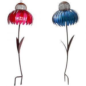 2PC Sensation Cornflower Mangeoire à oiseaux en plein air Premium Mangeoire à oiseaux debout en métal Fleur Pole Stand - Neuf