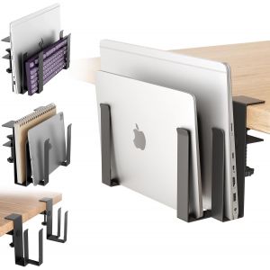 acdsgd-Support R&eacute;glable Double pour Ordinateur Portable avec Pince pour Bureau - sans Per&ccedil;age - Rangement Organisateur en Acier Inoxydable pour Ordinateurs Portable, Tablettes, Claviers - Neuf