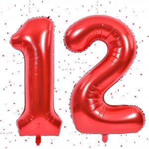 ERYI-Ballon Rouge En Forme De Chiffre 12 - Ballon En Aluminium De 100 Cm - Ballon À L'Hélium 12Ème Anniversaire - Décoration D'Anniversaire Pour Fille Et Garçon - Neuf
