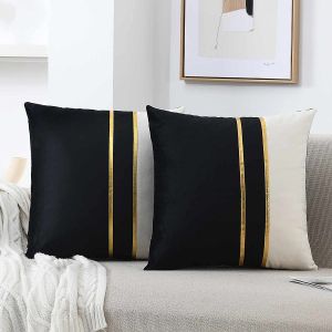 Housse De Coussin 45x45cm Ensemble De 2 Gold En Cuir Housses De Coussin S - Neuf