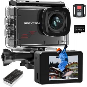 MEVRONISSHOP-M80 Cam&eacute;ra Sport 4K Stabilisateur 60FPS Action cam avec Carte 64GB Photo 48MP Camera &Eacute;tanche 40M avec EIS 8X Zoom 170&deg; Grand Angle avec Kits d'accessoires pour Aventures - Neuf