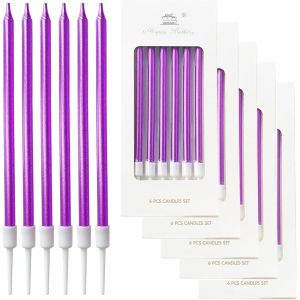 36 Pièces Bougies De Gâteau D'anniversaire,Bougie Anniversaire Longue Avec Supports,Bougies Fine Pour La Décoration De Fête De Gâteau De Mariage D'anniversaire (Violet) - Neuf