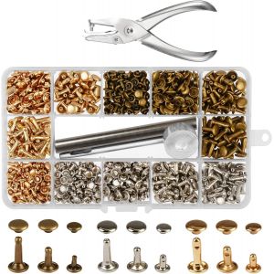 300Pcs 3 Tailles en Cuir Rivets Double Casquette Snap Attaches avec des Pinces et 3 Fixation des Outils de Rivet de Remplacement, de Réparation et de Décoration, de BRICOLAGE de l'Artisanat - Neuf