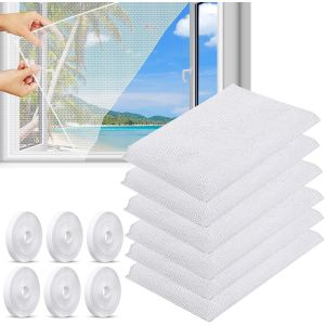 6 Pièces Moustiquaires pour Fenêtre, 150x130cm Fenêtre Moustiquaire Filet Bricolage, Moustiquaire Fenêtre Filet Écran Insecte pour Fenêtre avec 6 Rouleaux de Rubans Auto-adhésifs - Neuf